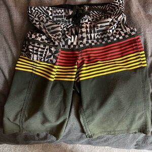 Quicksilver Rasta Geometric Patterned Board Shorts
